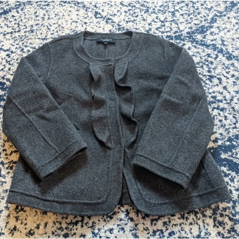 Talbots gray Crop Ruffle Wool Jacket Blazer - Picture 9 of 11